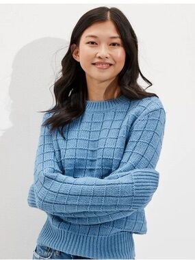 American Eagle Outfitters Dusty Blue Textured Crewneck Sweater